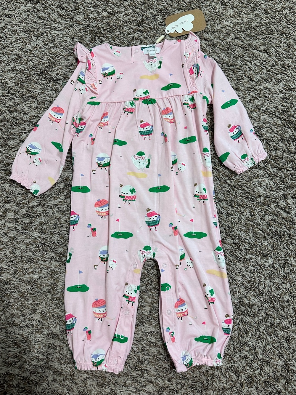 Angel Dear Pink Golf & Cupcake Print Long-Sleeve One-Piece